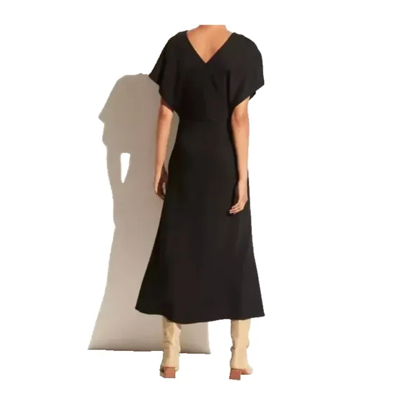 Vince. Women's Black V-Neck Flutter Sleeve Bias Cut Midi Dress Size 6 - Picture 2 of 13